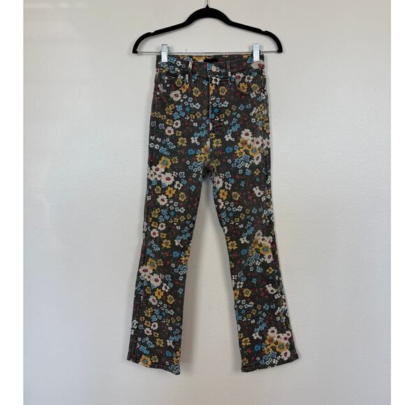 Mother High Rise Faded Floral Kick Flare Jeans in Pushing Daisies 24 - Picture 2 of 9